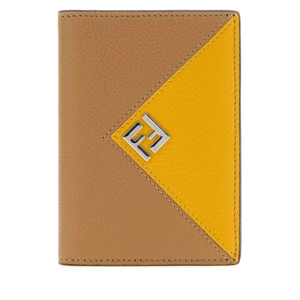 Fendi Men Camel Leather Card Holder